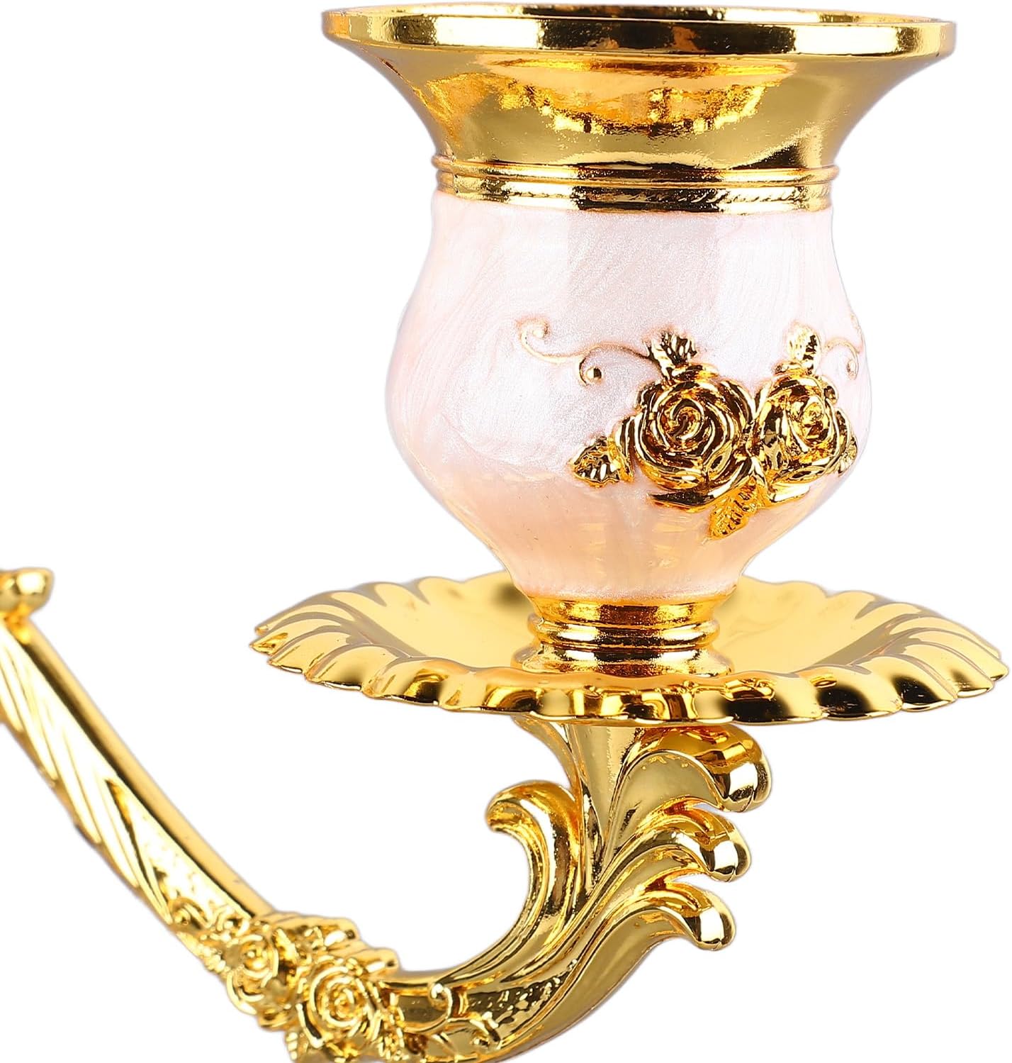Alloy Candelabra Decoration, European Style Retro Candlestick, Metal Arms Candel Holder for Wedding Dinner Party (Gold and White Three Heads)