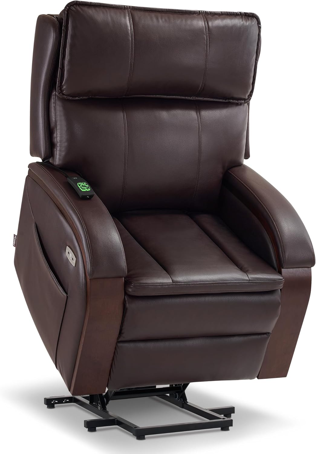MCombo Power Lift Recliner Chair Sofa with Massage and Heat, Adjustable Headrest for Elderly People, Solid Wood Armrest, USB Ports, Side Pockets, Faux Leather 7917 (Dark Brown, Medium)