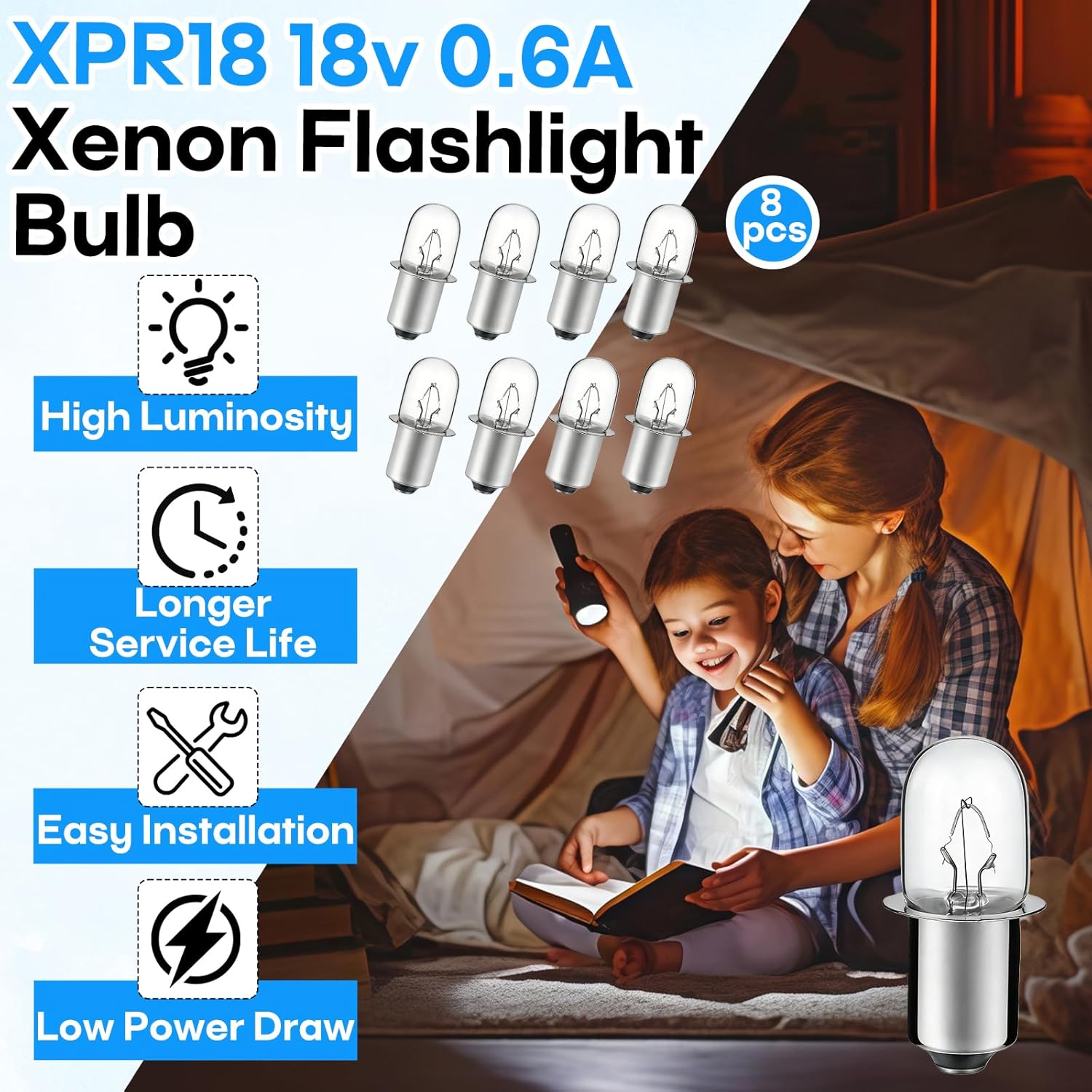 8 Packs XPR18 18v 0.6A Xenon Flashlight Bulb Flashlight Replacement Part, Durable