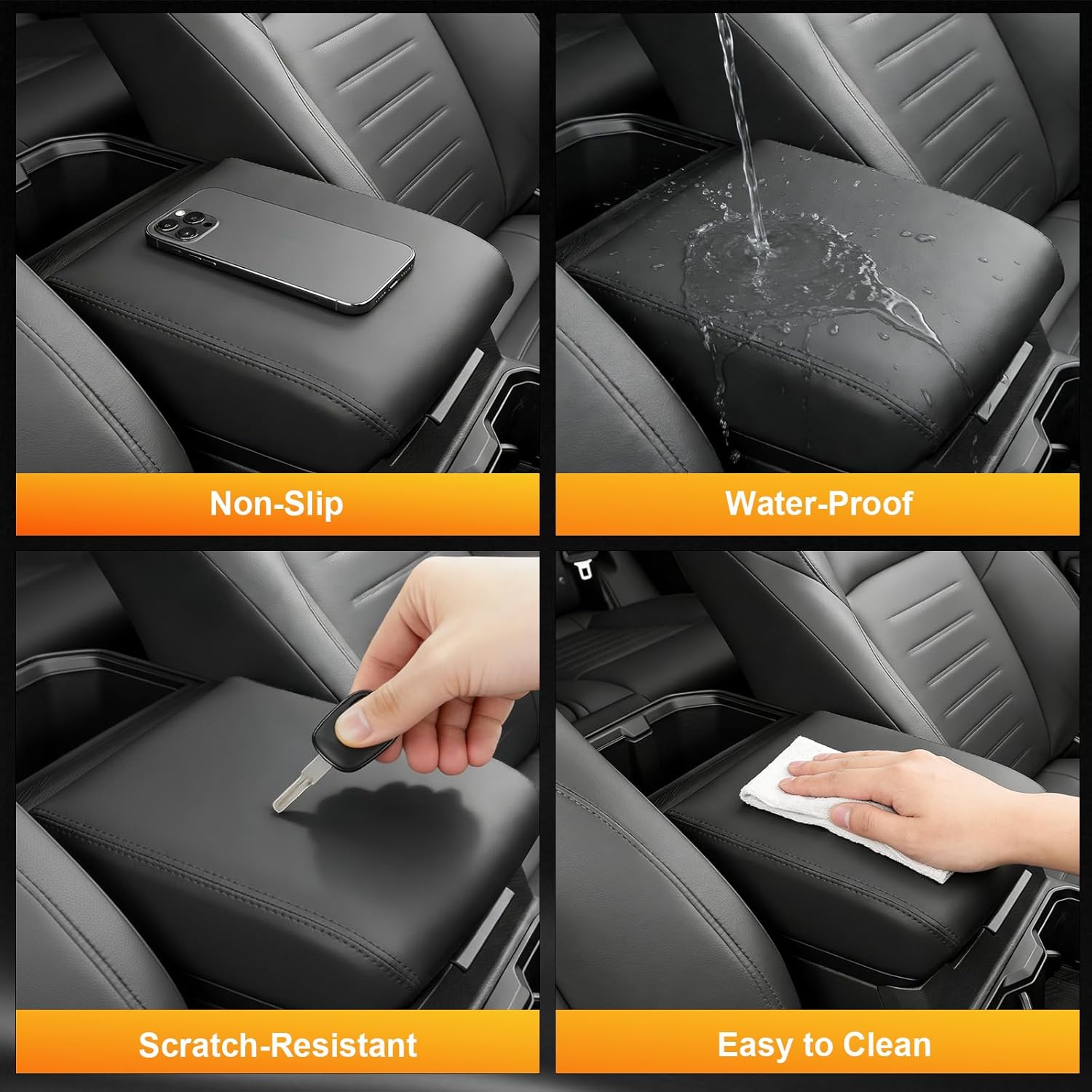 frani Center Console Armrest Cover for 2024-2026 Toyota Tacoma & 2025-2026 Toyota 4Runner - Premium Leather Wrapped Pad with Custom Fit ABS Base, Soft Comfortable Cushion Black