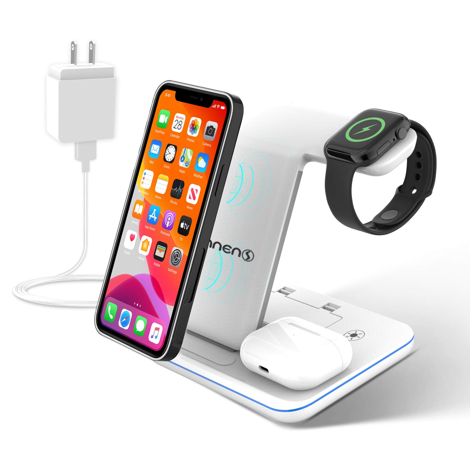 Innens 15W Wireless Charging Station for Apple, 3-in-1 Fast Wireless Charger with Adapter for iPhone 12/11 Pro Max/Xs Max/XS/XR, Apple Watch 6/5/4/3/2/1, Airpods 1 2 3 Pro