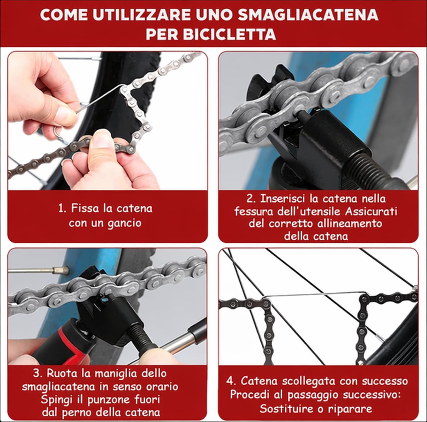 Smagliacatena Bici Professionale con Tagliacatena Attrezzo per Catena Bici, Pinza Catena Bici, Catena Usura Misurazione per 6-12S, Rottura Rapida Precisa della Catena