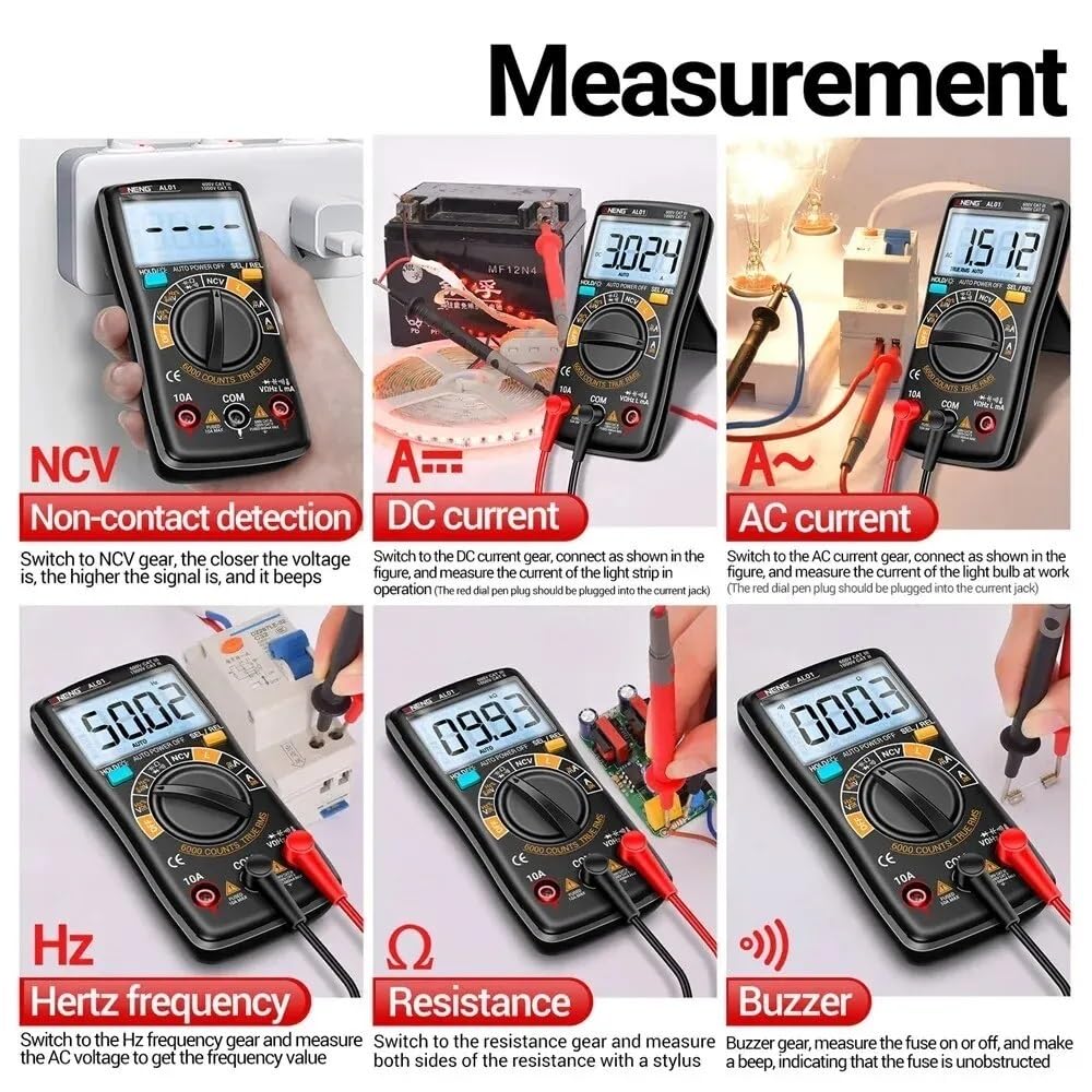 AL01 indukcyjności multimetr cyfrowy 6000 Count True-RMS AC/miernik napięcia DC tester prądu profesjonalne narzędzia dla elektryków(AL01 red)