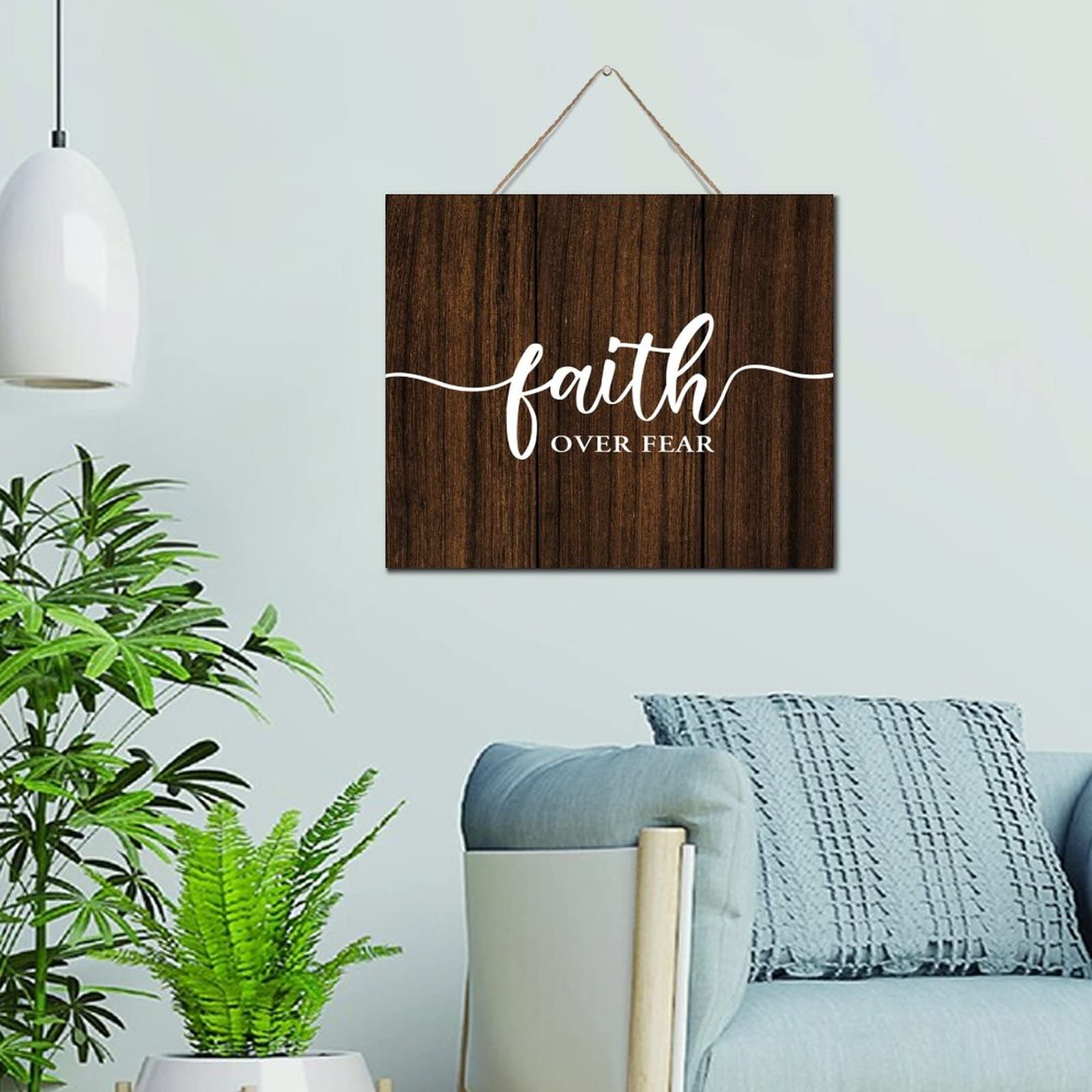Letrero de madera Faith over Fear decoración para cocina rústica exterior