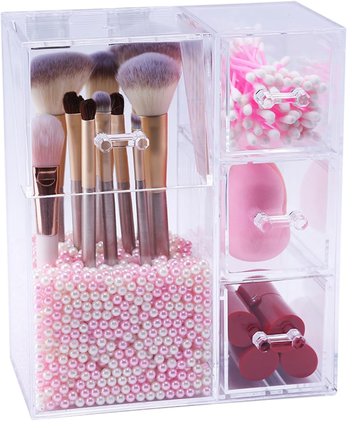 Acrylic Makeup Brush Holder with Lid - Cosmetics Storage Display Case - Clear Cosmetic Makeup Brush Organizer and Storage Box with Cover for Vanity (Style 2)