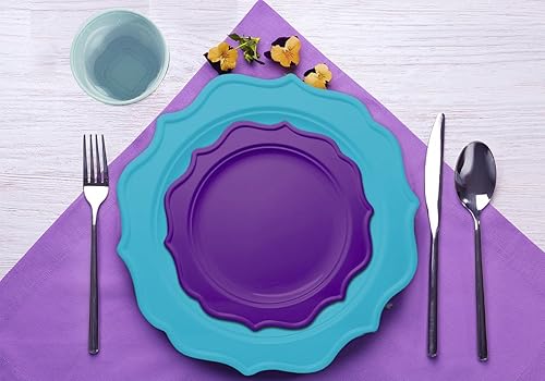 Miniatura 6 de Tiger Chef 60 unidades, borde festoneado desechable de plástico redondo para fiesta, incluye 60 platos de cena de plástico duro, sin BPA, para baby