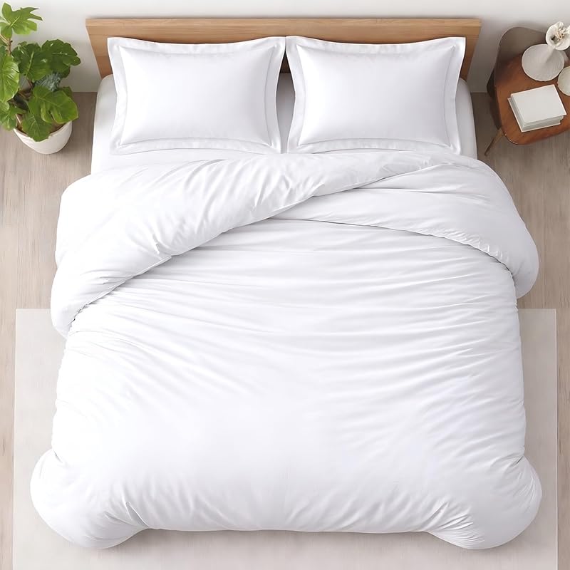 Kotton Culture 3 Pc Twin XL/Twin Duvet Cover Set-100% Egyptian Cotton 600 Thread Count Ultra Soft Premium Durable Comforter Cover Zipper Closure & Corner Ties- (White, 68" X 90")