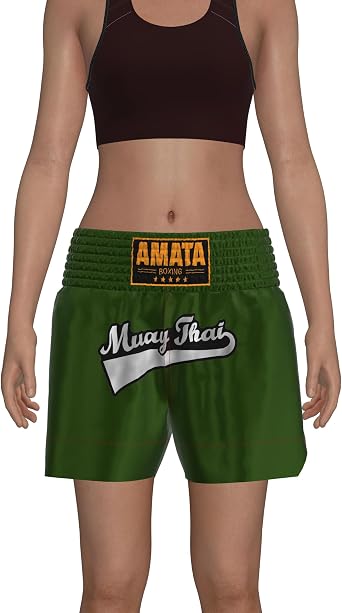 Amata Boxing Trunks Muay Thai Shorts for Women MMA Fight Outfit Retro Logo