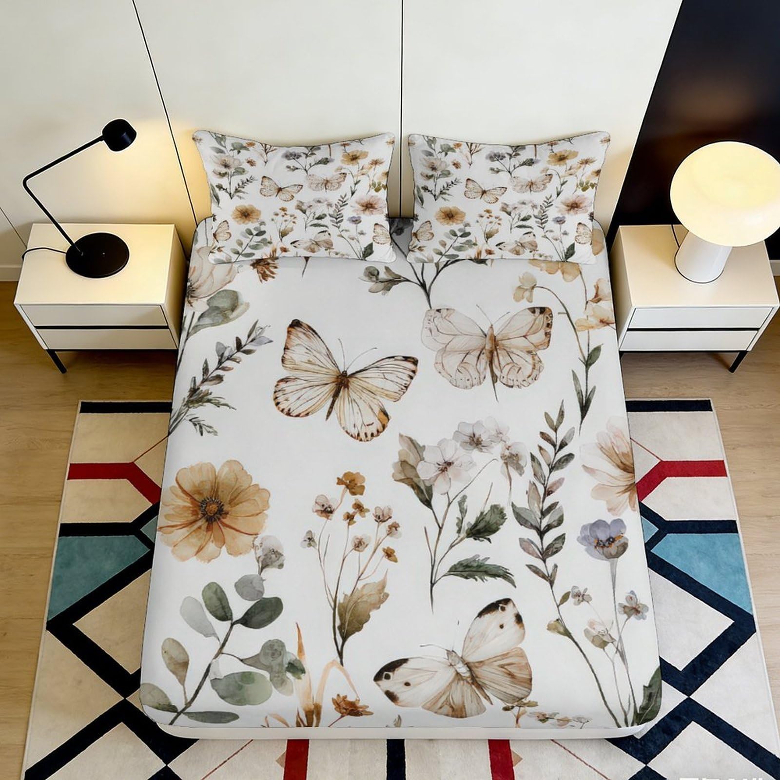 Pnayamiorkfel Style-10 3D Printed Butterfly Floral Fitted Sheet Microfiber Soft Bed Cover For Bedroom Guest Room Mattress Decor 90X200x25cm
