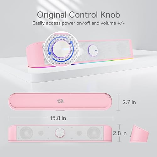 Miniatura 6 de Redragon GS560 RGB Barra de sonido de escritorio, altavoz de computadora de 2.0 canales con sincronización dinámica RGB de audioluz con pantalla con