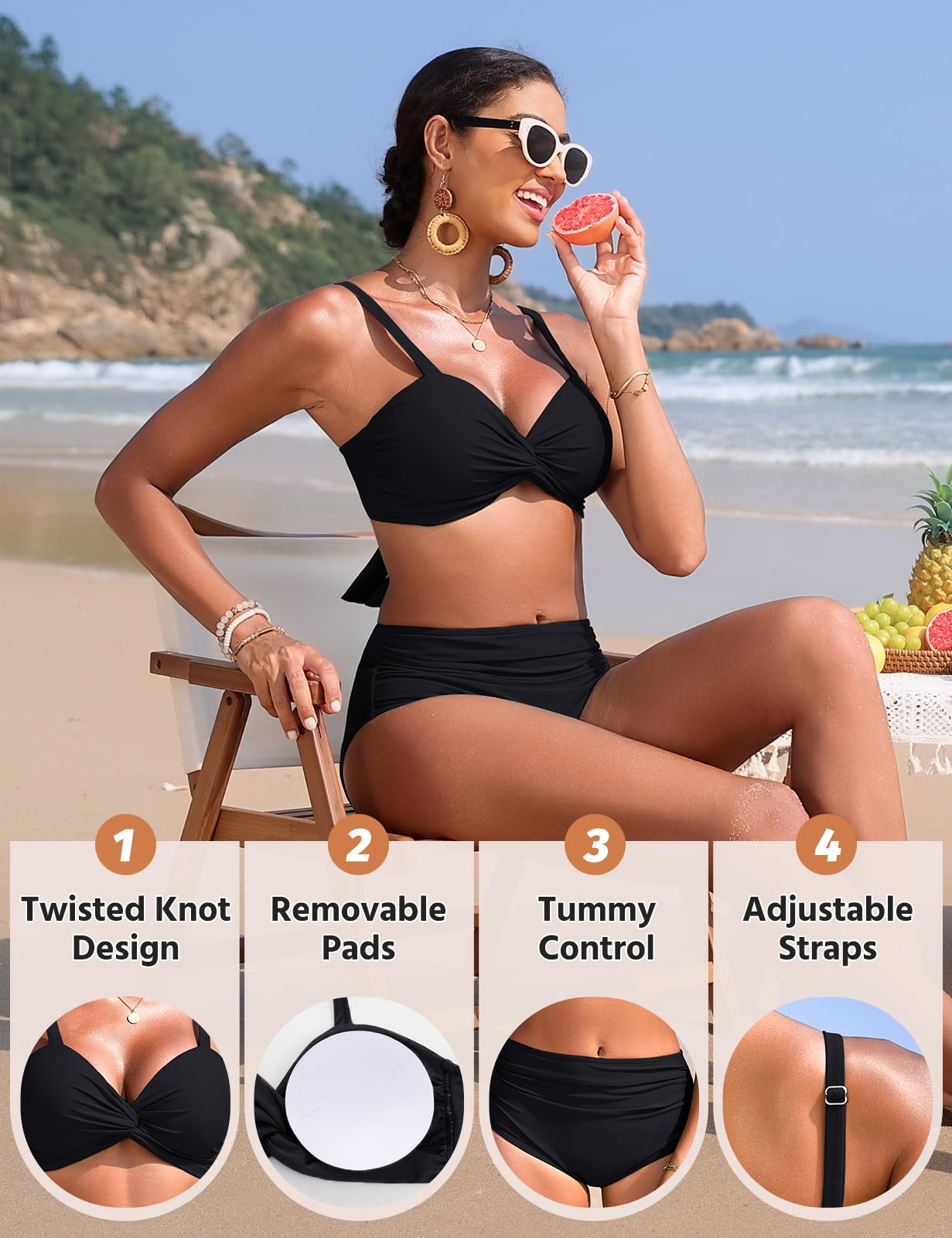 Bikinis Mujer Cintura Alta Reductor Sexy Escote en V Push Up con Relleno Traje de Baño Diseño de Bloques de Color
