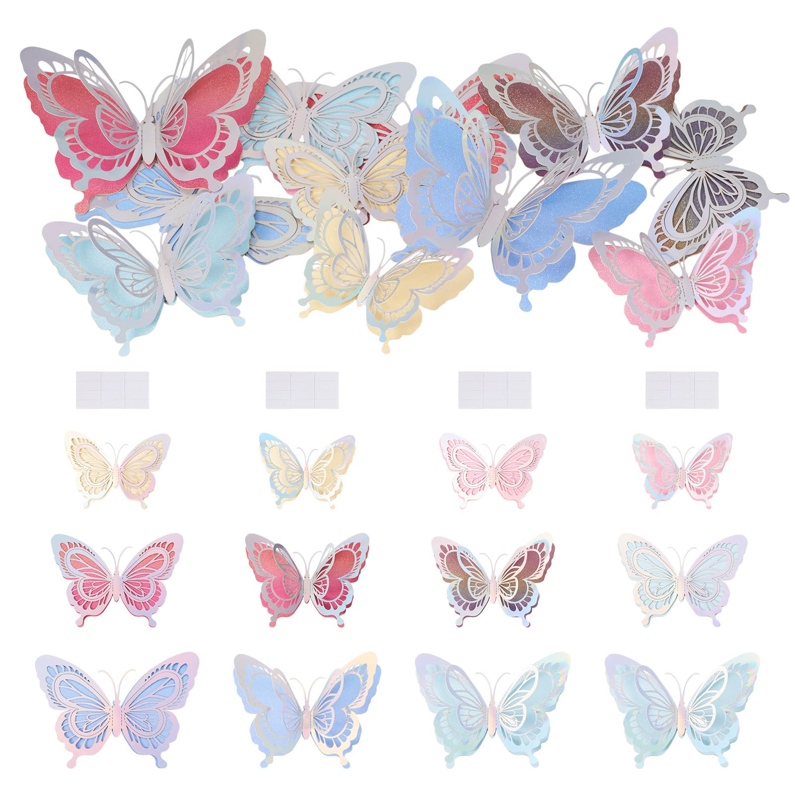 12Pcs 3D Butterfly Wall Sticker Colorful Butterfly Wall Decals Butterflies Stickers 3 Sizes for Wedding Birthday Party Walls Decor Aesthetic Bedroom Classroom Decorations