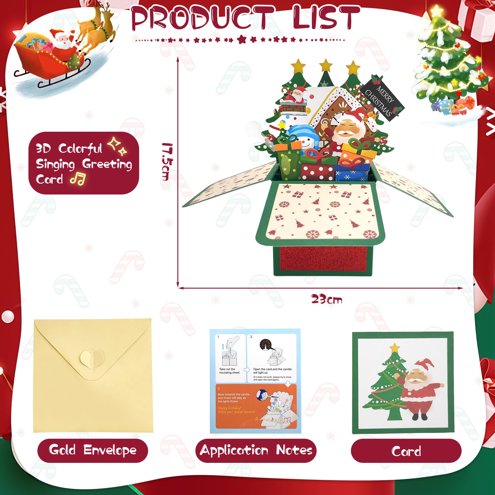 Tarjeta de Navidad 3D Pop Up Árbol de Navidad con luces y música, soporte para tarjetas de Navidad, tarjeta de Navidad, luz LED para niños, novia y familia (nieve)