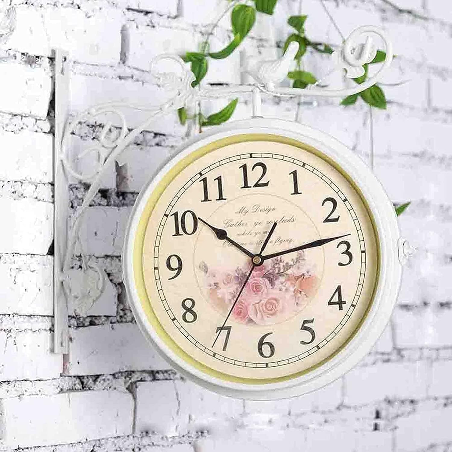 Wall Clock Art Clock Double Sided Wall Clock Station Clock Little Bird Design Wrought Iron Train Clock 360 Degree Rotate for Indoor Garden - Outdoor Clocks Waterproof Wall Decor Clock