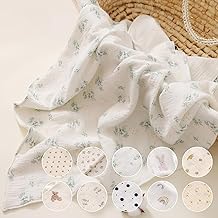 Mimosa Swaddle Muslin Sheet Baby Blanket, Summer Blanket, Bedspread, Baby Cotton 100%, Absorbent, Quick Drying, Warm, Breathable, 10 Patterns, Large Size 39.4 x 39.4 inches (100 x 100 cm) (Mimosa)