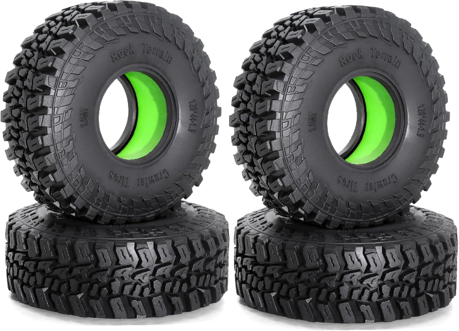 1.9" Silicone Inner RC Crawler Tires Set All Terrain Mud Slingers Tyres Height 4.72'' / 120mm Fit for 1/10 RC Crawler Axial SCX10 II III Traxxas TRX4 Tamiya CC01 D90 4PCS