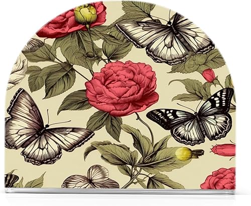 Napkin Holder Vintage Butterfly Floral Napkin Holders for Tables, Clear Acrylic Napkin Holders Cocktail Napkin Holder for Kitchen Restaurant Bar