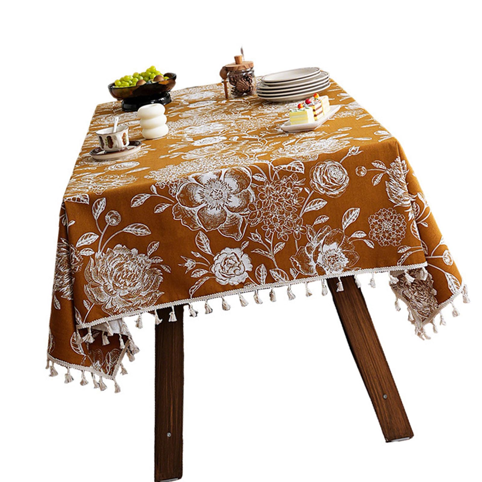 Woedpez Luxury Flower Tablecloth Waterproofie Polyester Fabric Table Cover for Dining Party Decoration Cloth Polyester Tablecloth
