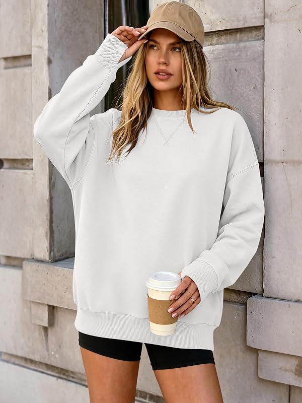 ANRABESS Sweatshirt for Women Crewneck Fleece 2026 Fall Outfits,White,S image 5
