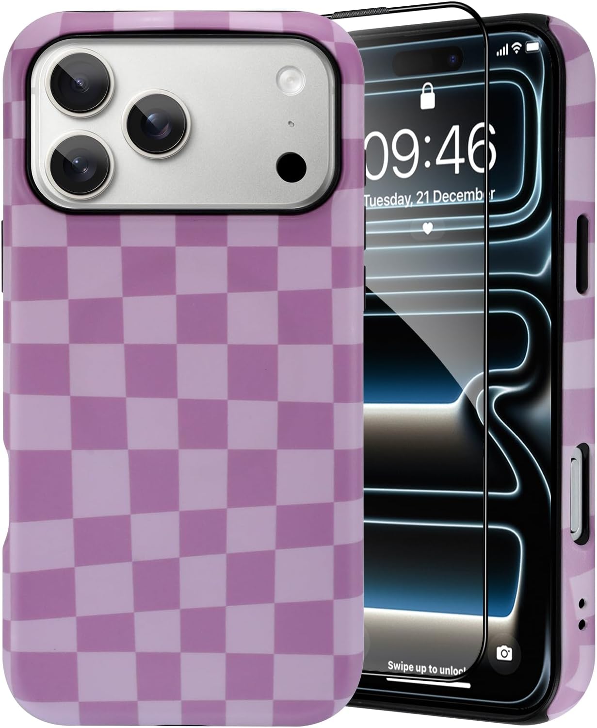 SAKUULO Magnetic for iPhone 17 Pro Max Case (6.9 inchs) Cream Purple Checkmate Print Pattern [Compatible with MagSafe] Wireless Charge Strengthen Protection Cover, Cream Purple Checkmate (6.9")