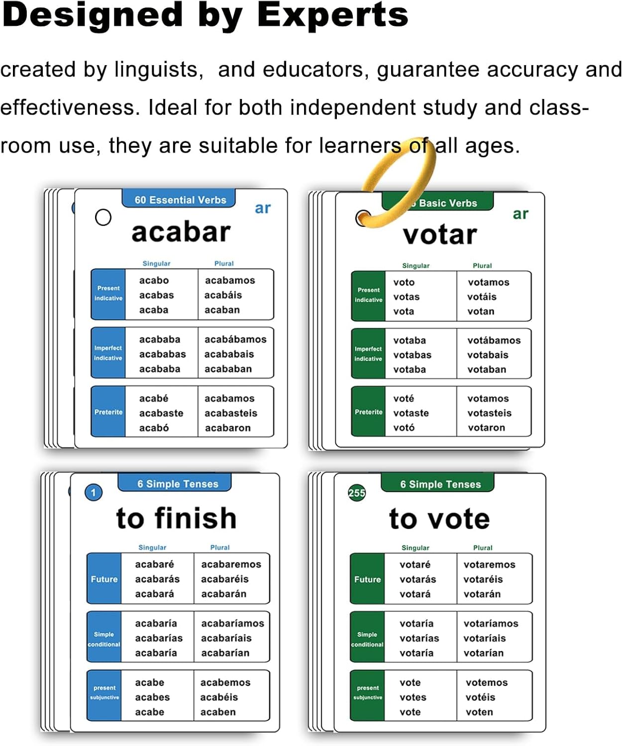 255 Essential Spanish Verbs Flash Cards Conjugation Flashcards (6 Simple Tenses)
