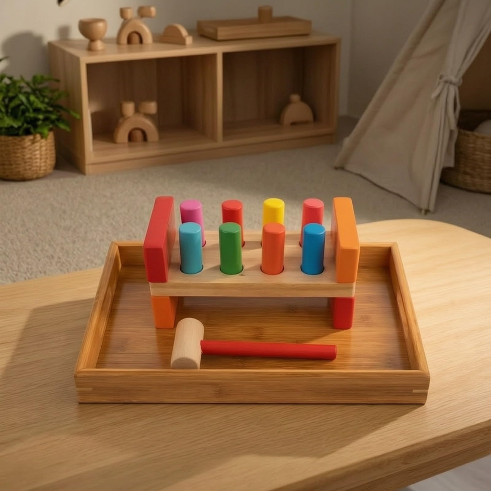 Amagogo Gioco di Motricità Motricità Fine Pioli Colorati Resistente Gioco a Martello con Pioli Sicuro Giocattolo per Bambini Piccoli