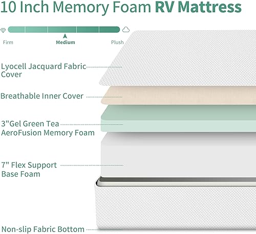 Miniatura 4 de Hcore Green Tea - Colchón de espuma viscoelástica de firmeza media, tamaño King corto, colchón de RV en una caja, certificado CertiPUR-US