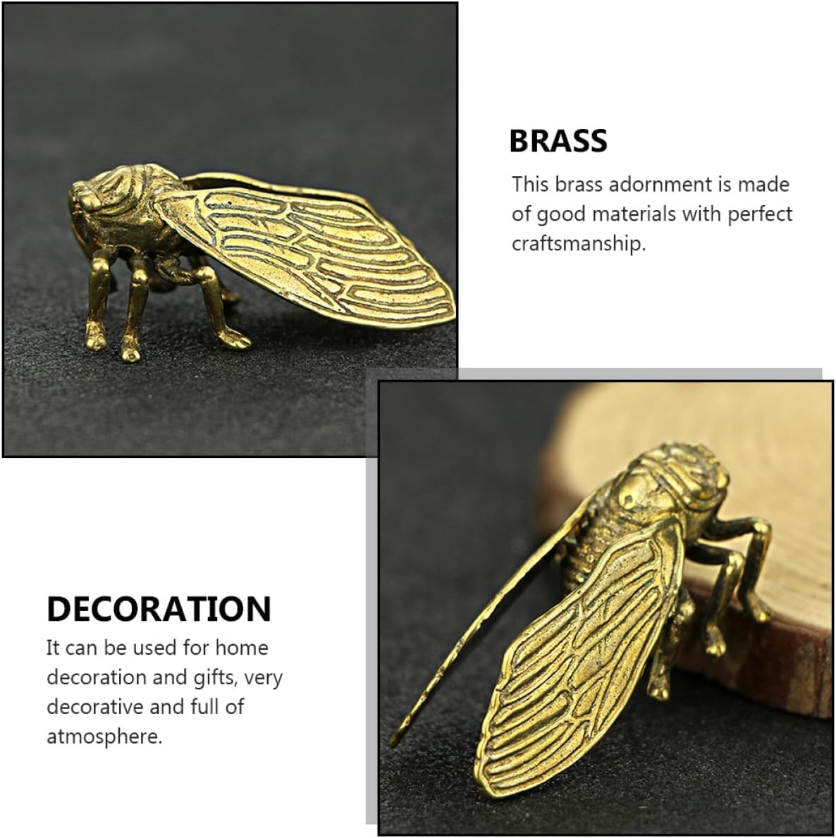 SOLUSTRE Creative Brass Cicada Statue Tabletop Ornament for Home Decor image 4