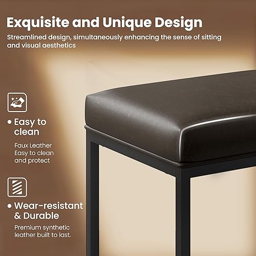 Miniatura 5 de PHI VILLA Juego de 4 taburetes de bar de cuero gris, sillas de altura de mostrador sin espalda, taburetes de bar de 24 pulgadas para isla de cocina