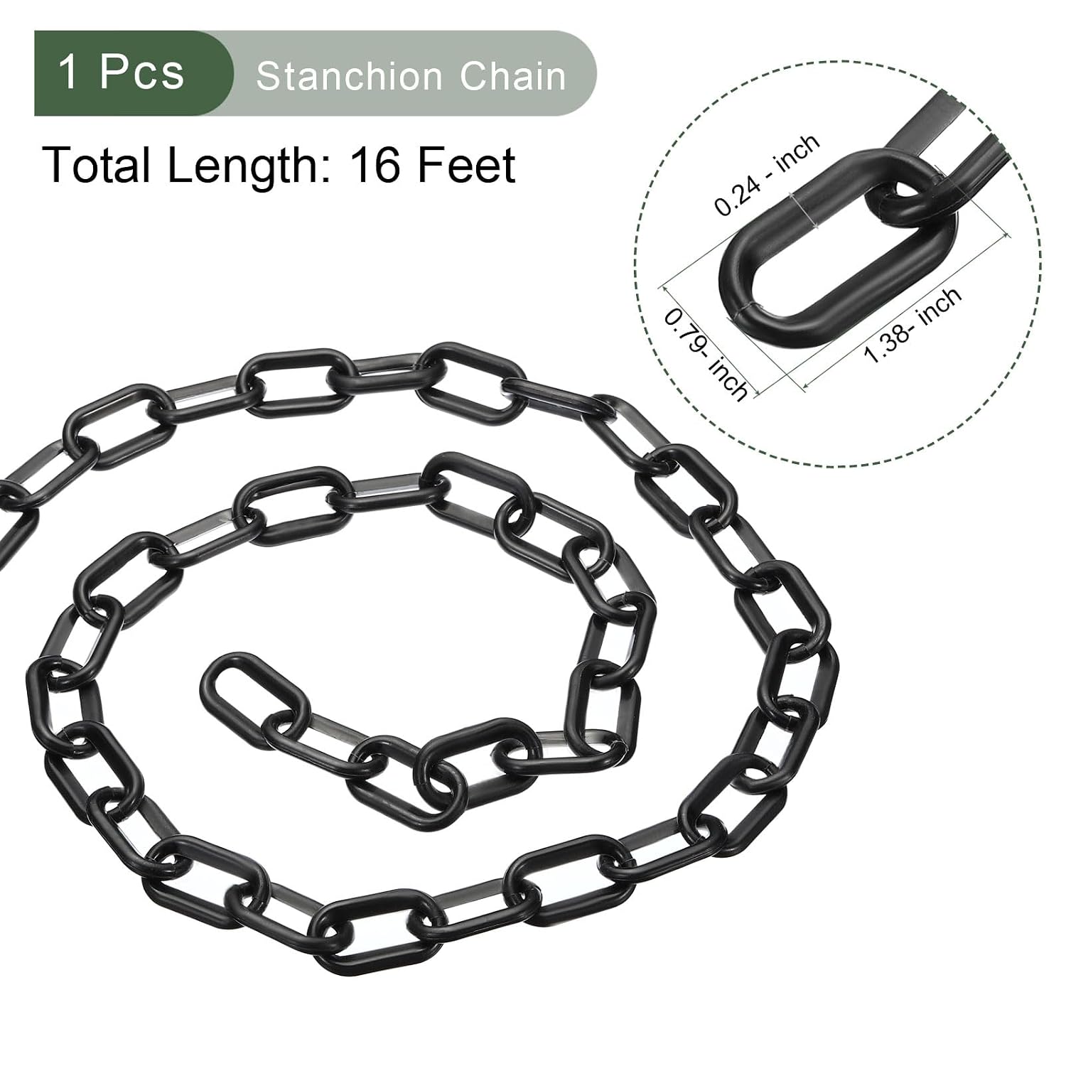 YOKIVE Plastic Chain Barrier, Safety Link Chain Stanchion Barrier Crowd Control, Great for Parking Lot Elevator Driveway (Black, 16 Feet, 0.2" Dia))