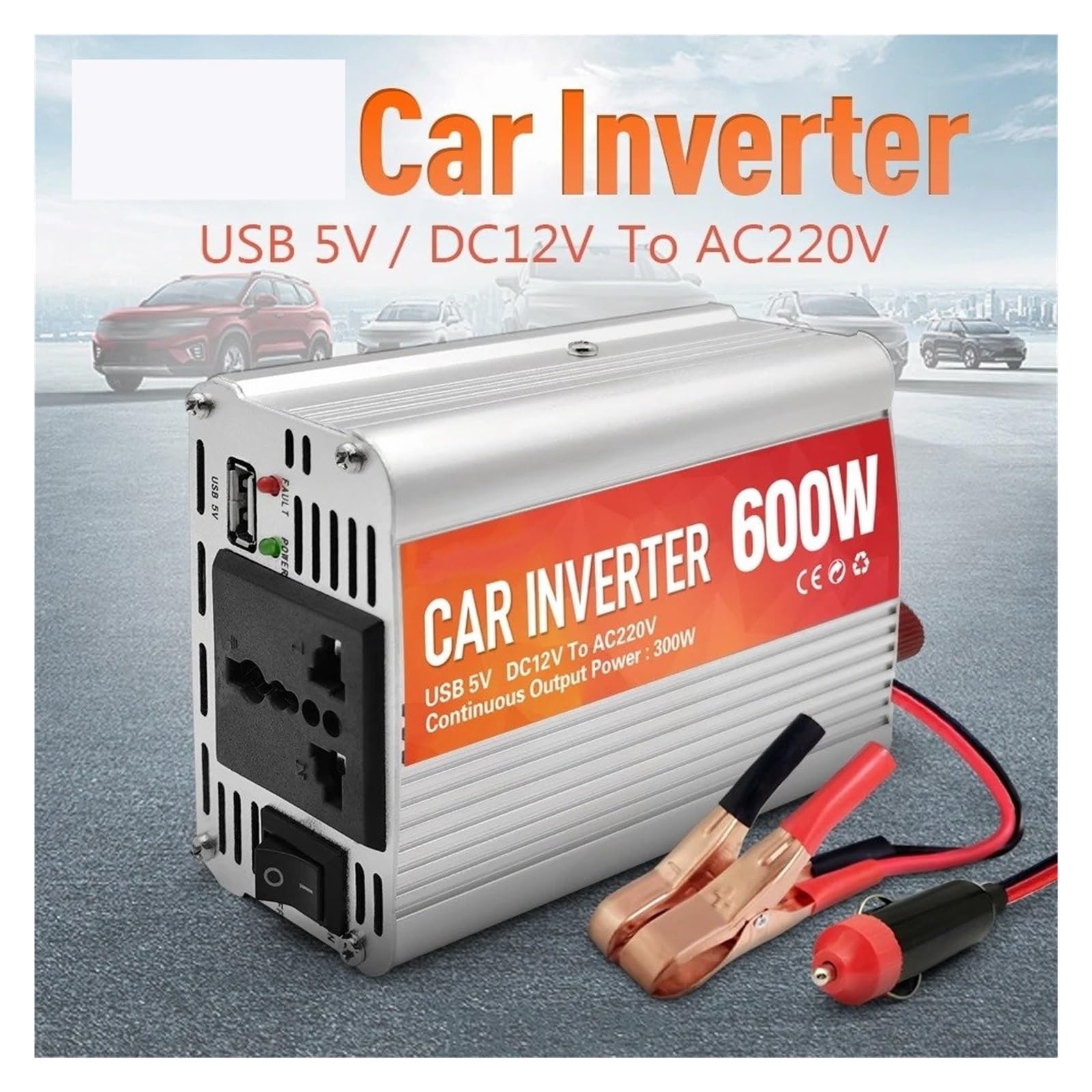 Power Inverter Inverter Auto 200W 400W 600W 12V A CA 220V 50Hz Inverter Potenza A Onda Sinusoidale Modificata CC Con Trasformatore Convertitore Caricabatteria USB(200W (Rated 100W))