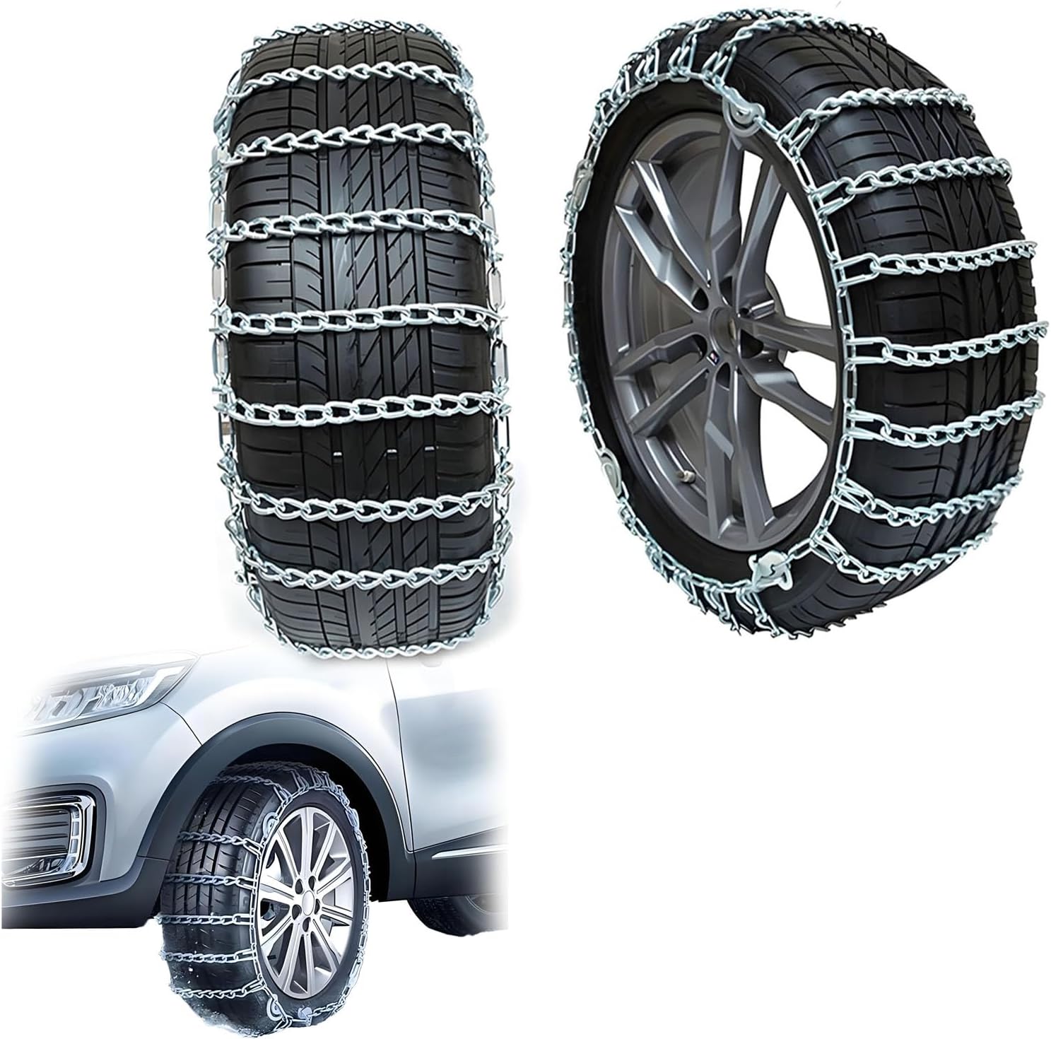 Adjustable Universal Snow Chains Most Tires Perfect Quick Fit Solution for Cars SUVs and Light Trucks in Snow silver 165R15