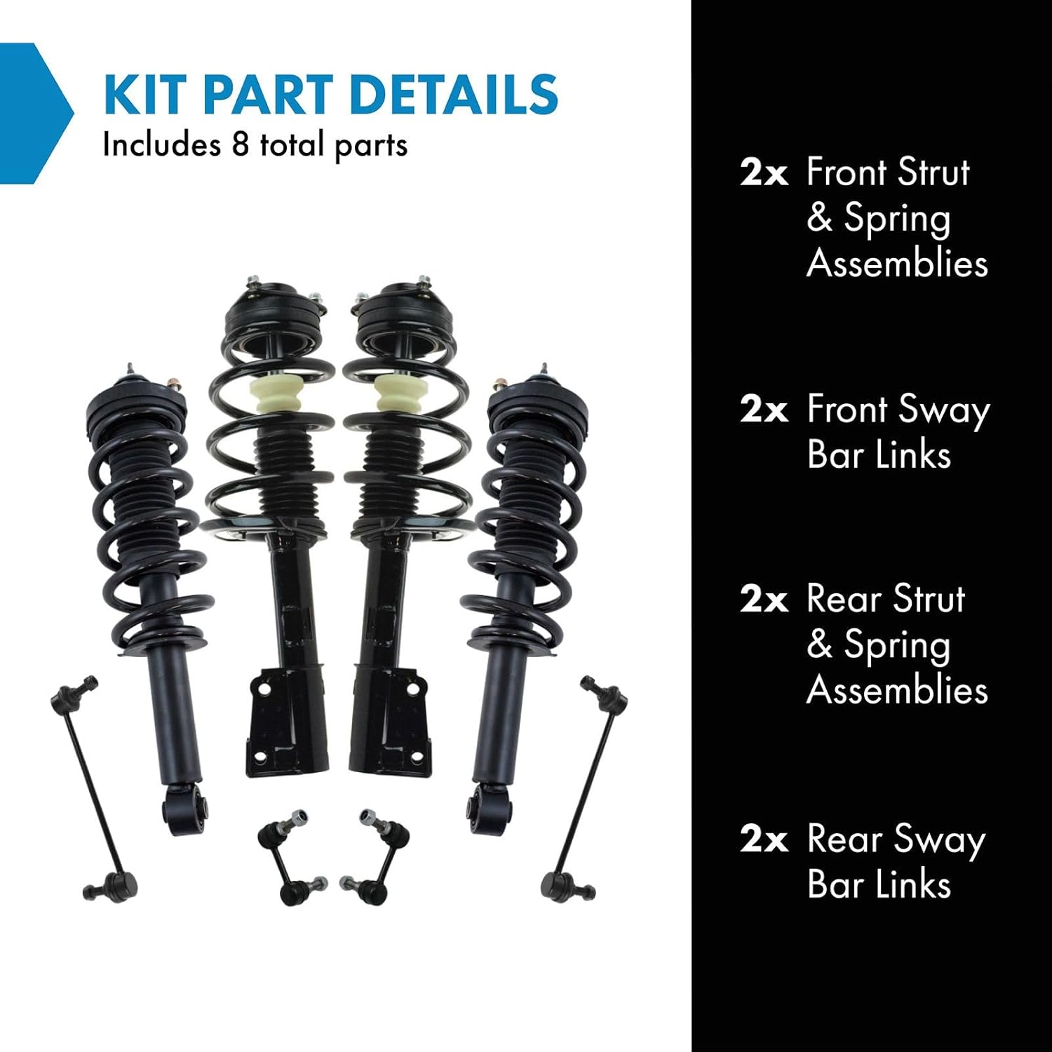 TRQ Front and Rear Suspension Kit Complete Strut & Coil Spring Assembly Sway Bar Stabilizer Link Compatible with 2009-2018 Dodge Journey