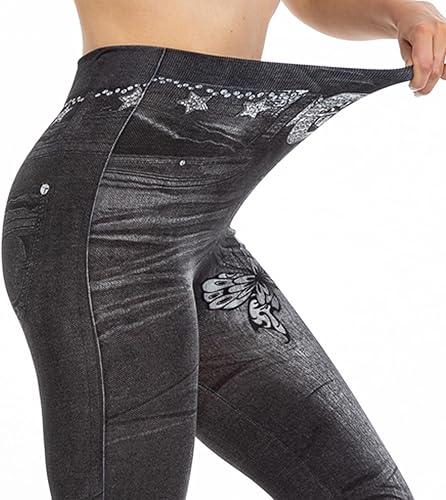 Miniatura 7 de Leggings de yoga para mujer, pantalones de mezclilla de imitación de cintura alta, elásticos, levantamiento de glúteos, pantalones deportivos con