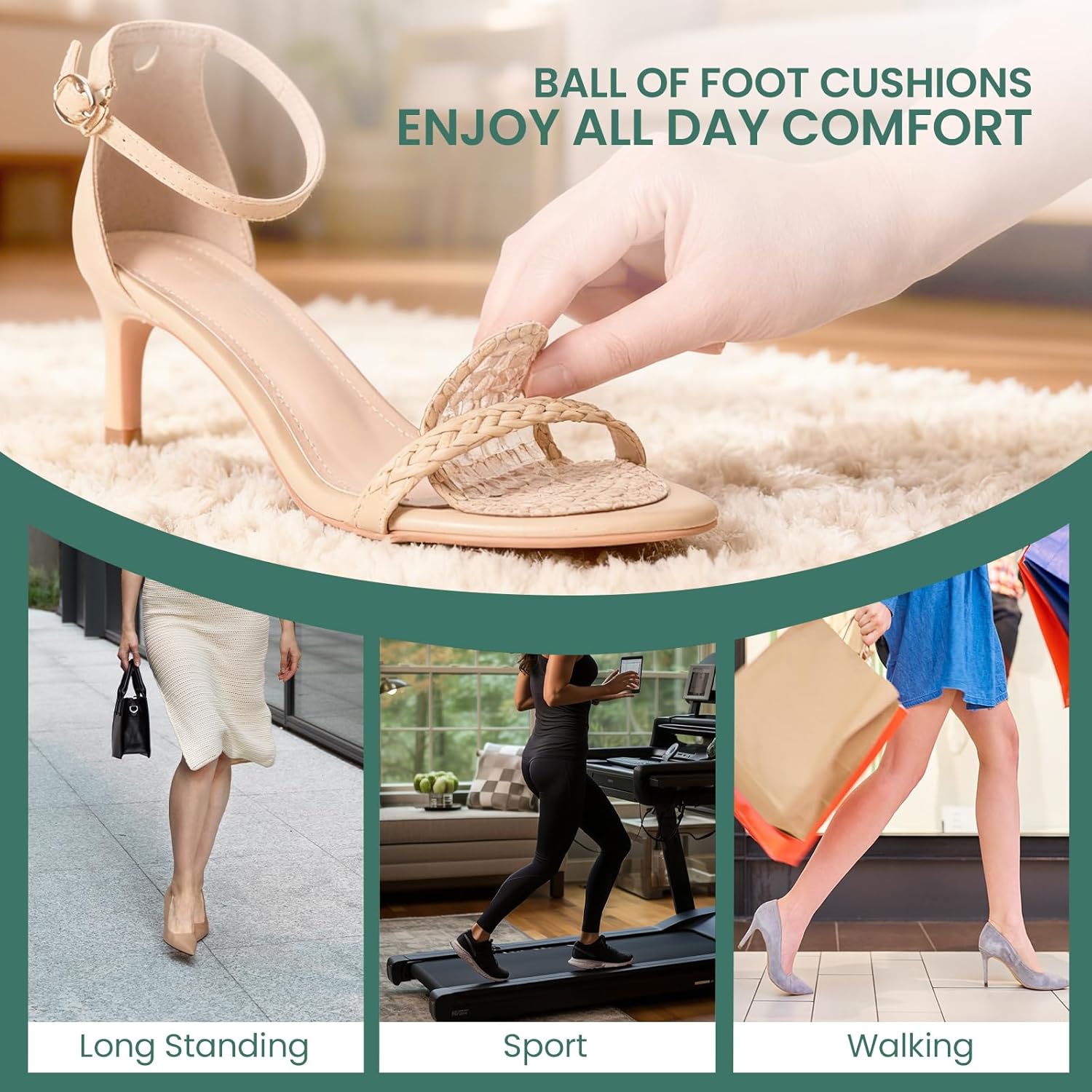 Ball of Foot Cushions for Heels - Welnove 4 Pairs Metatarsal Pads for Women Men Non Slip Shock Absorbing Gel - Invisible Design High Heels Inserts for Foot Pain Relief, Slipping, Blisters (Beige)