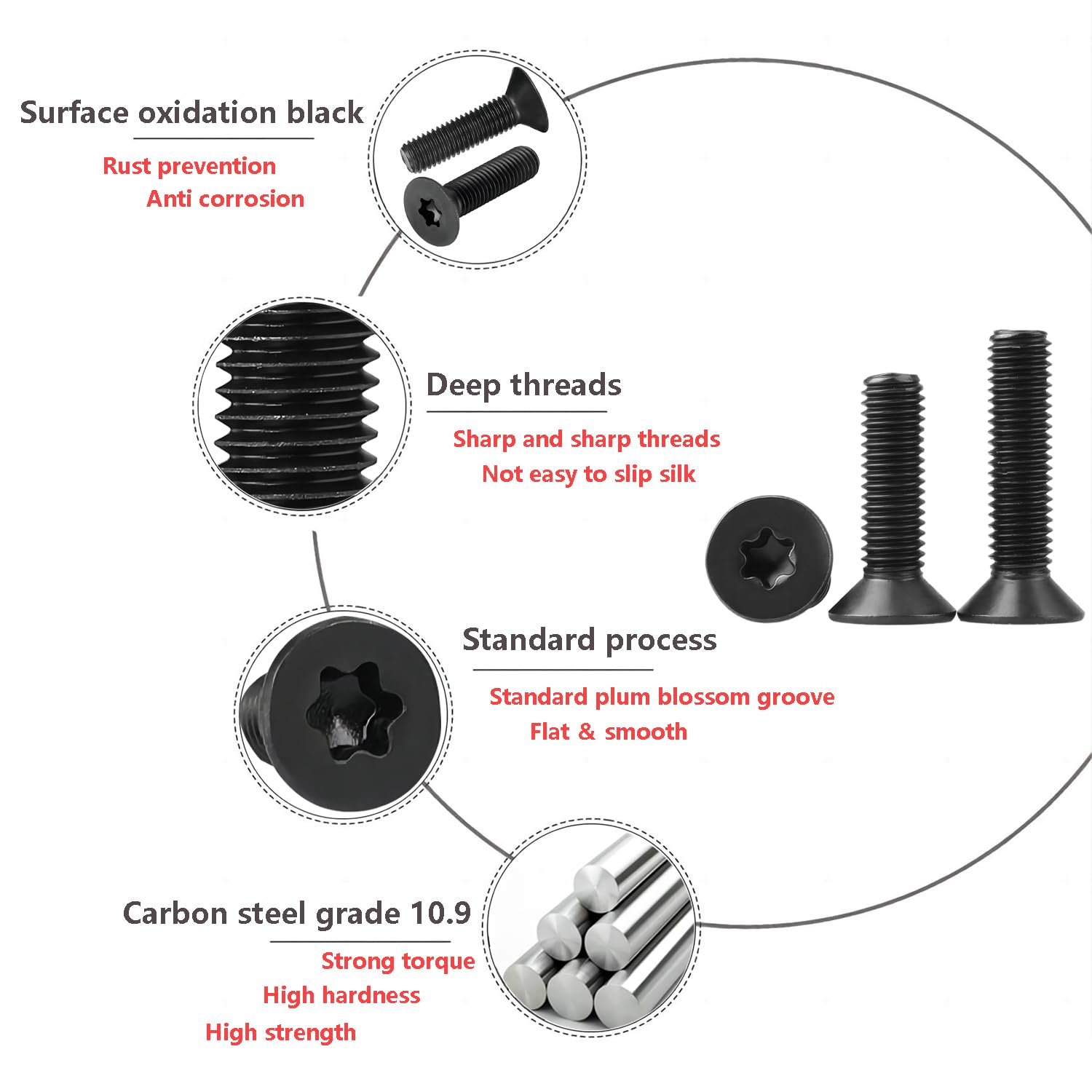 Qrity 50 Pezzi Viti a Macchina, Viti Torx, M3 x 20mm Vite a Testa Svasata, Completamente Filettato, Bullone a Macchina per L'industria Elettronica