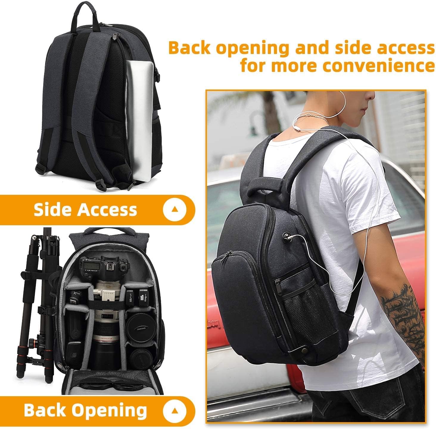 Flаѕh Dеаlѕ - 50% оƒƒ Canada Style Camera Backpack with 15.6 Inch Laptop Bag Compatible Rain Cover Waterproof Shockproof Women Men Outdoor Photography Hiking Travel Camera for DSLR/SLR,Lens 0089 Nylon(Black)