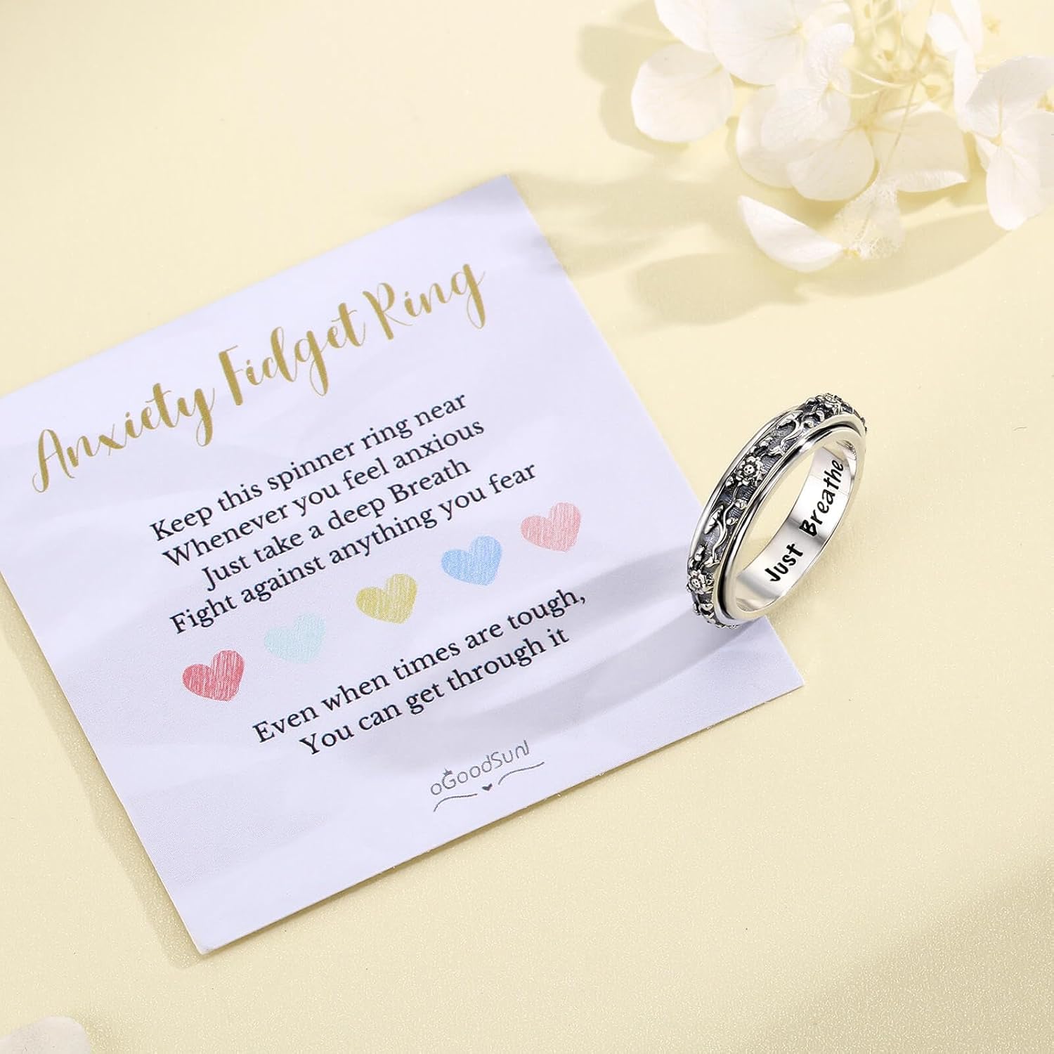 Fidget Spinner Rings for Anxiety Women Just Breathe Sterling Silver Lotus Cross Cat Spinning Worry Ring Stress Relief Calm Jewelry Gifts for ADHD Autism Daughter