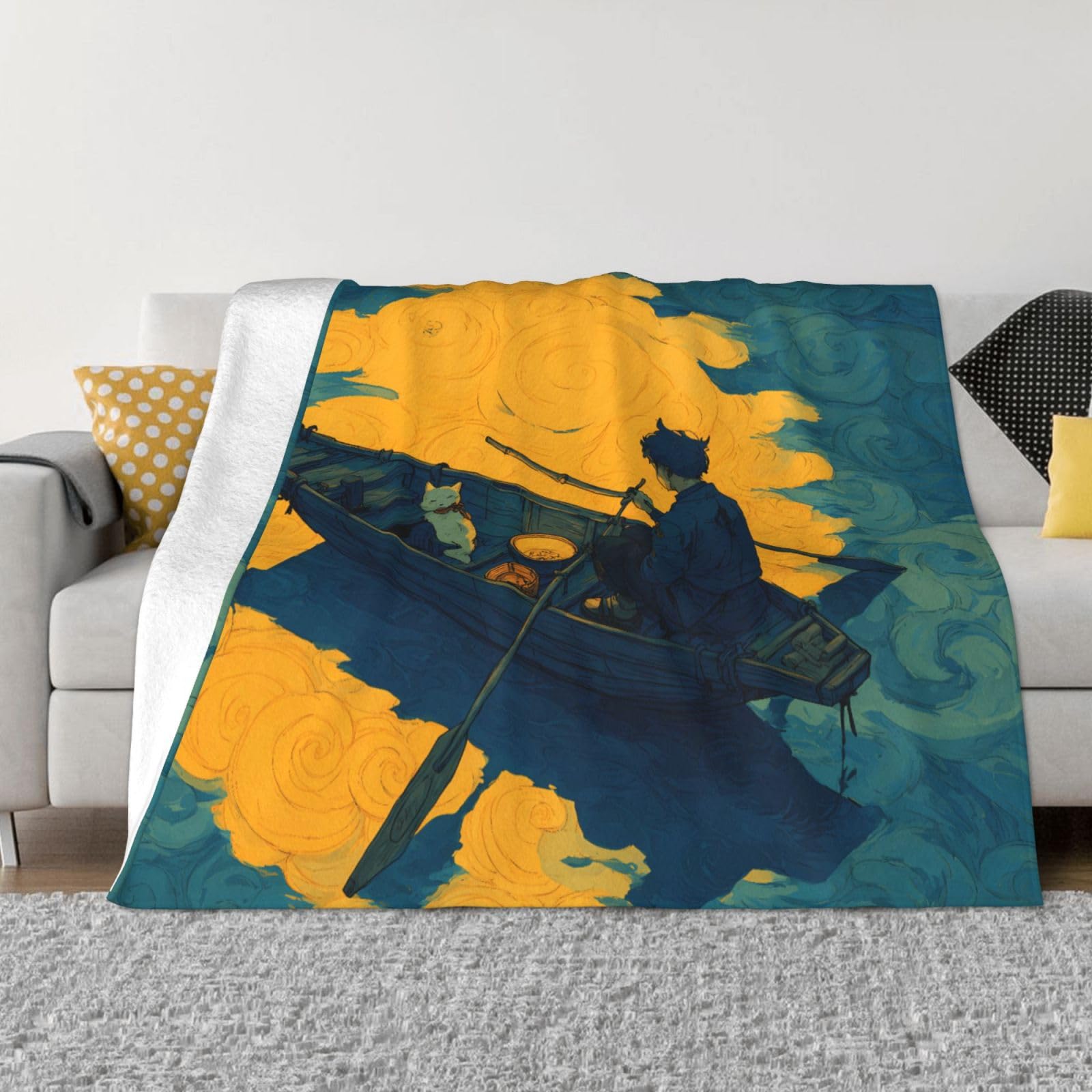 Manta de viaje portátil de 80 x 60 pulgadas, suave, resistente a las arrugas, plegable, exquisito estampado Wild Stream
