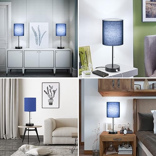 Miniatura 29 de Juego de 2 lámparas de mesa de 17.3 pulgadas con 2 salidas USB y CA, lámparas de mesita de noche para dormitorio, sala de estar, habitación