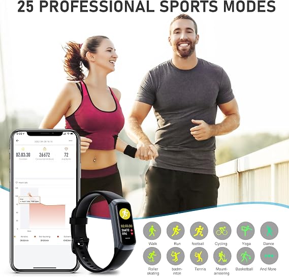 Fitness Tracker with 24/7Heart Rate, Blood Pressure, Sleep Tracking, Calorie, Activity Tracker with 1.1 AMOLED Color Screen, Waterproof Step Tracker for Android iPhones Women Men