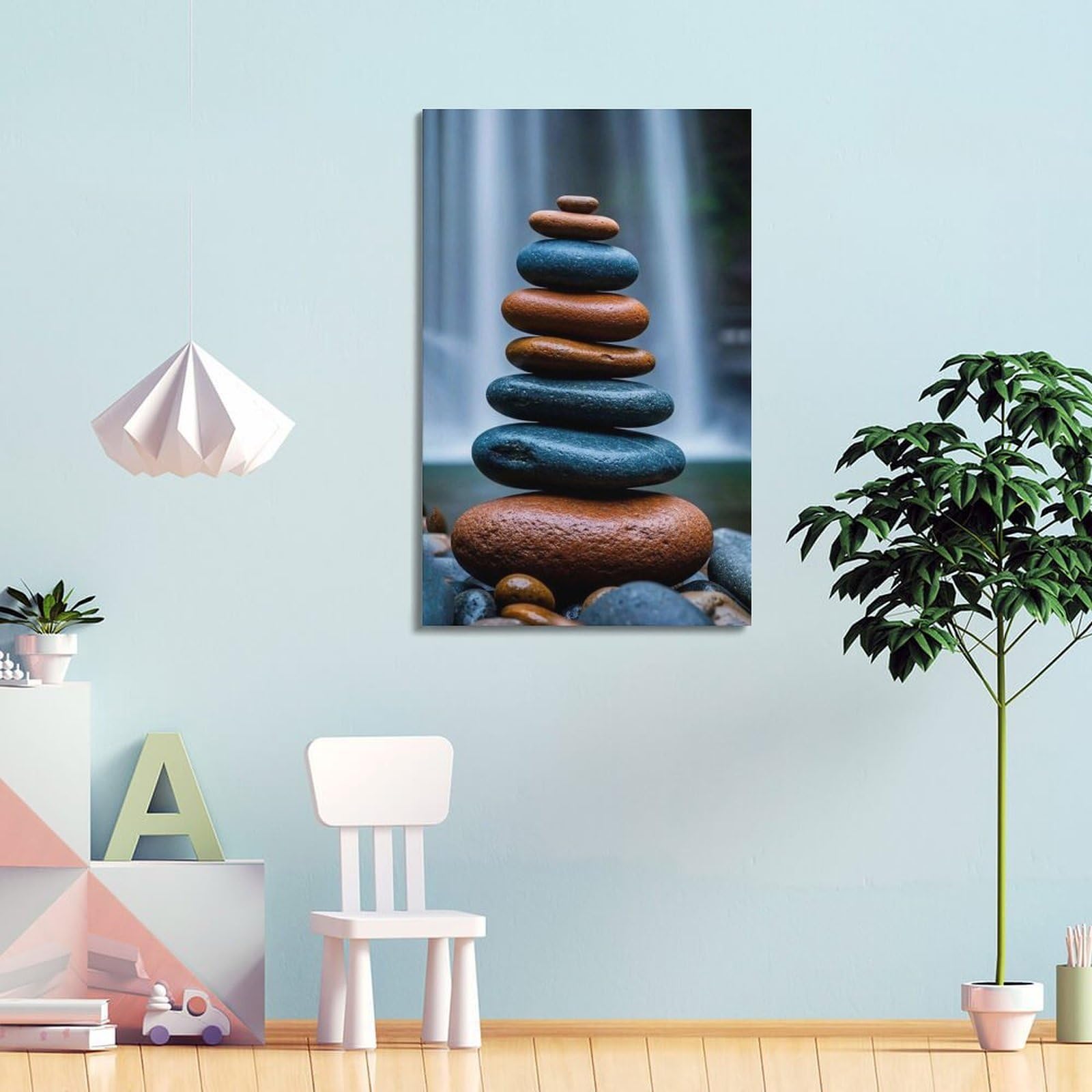 XKUGA Poster con stampa su tela decorativa moderna, motivo: meditazione Zen Surreale, Rock Balancing, ideale per famiglia, grotta degli uomini, sala giochi, camera da letto di ragazzi e ragazze, 40 x