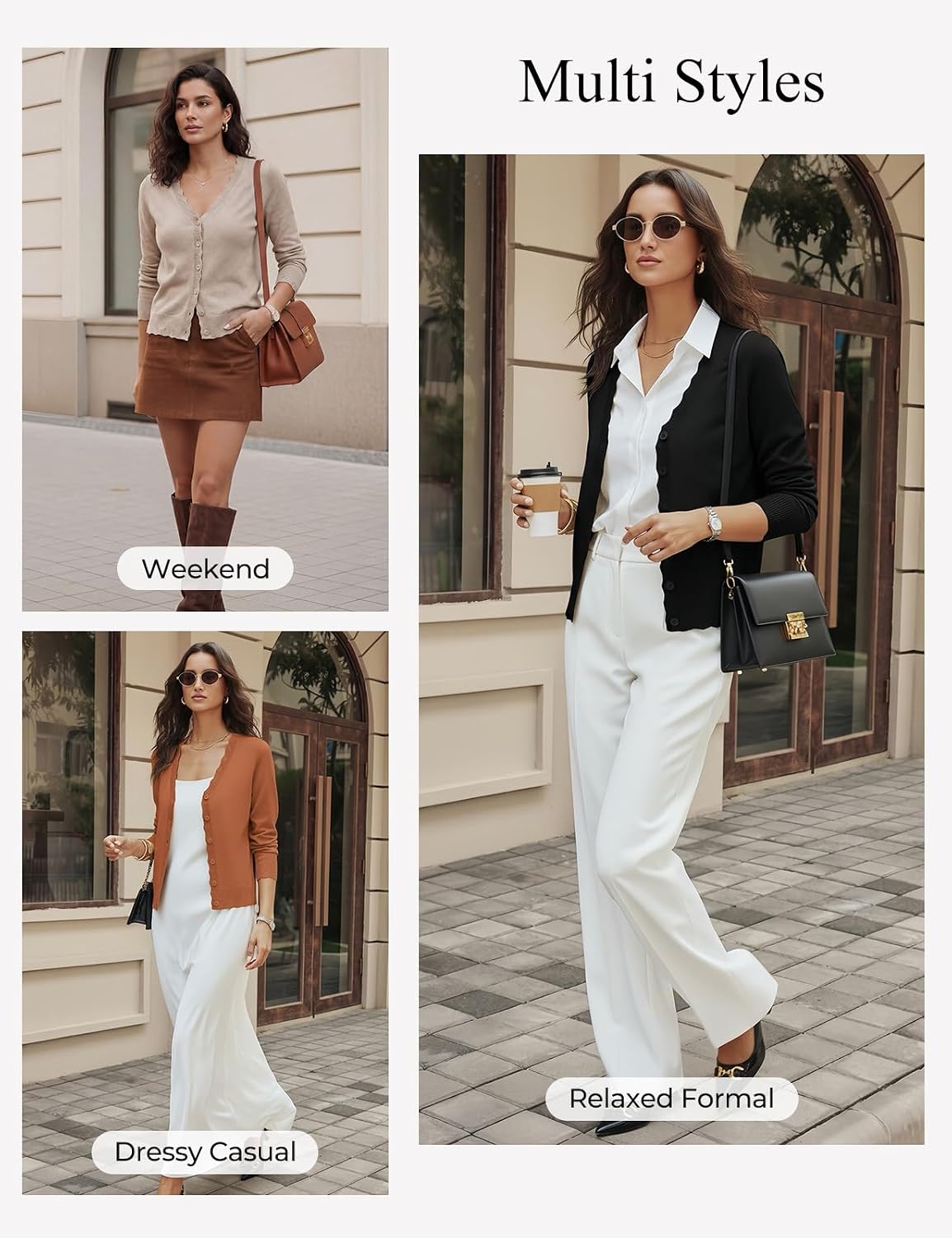 GRACE KARIN Women's Wool Blend Long Sleeve V Neck Button Up Lightweight Cardigan Sweater Open Front Dressy Casual Shrugs
