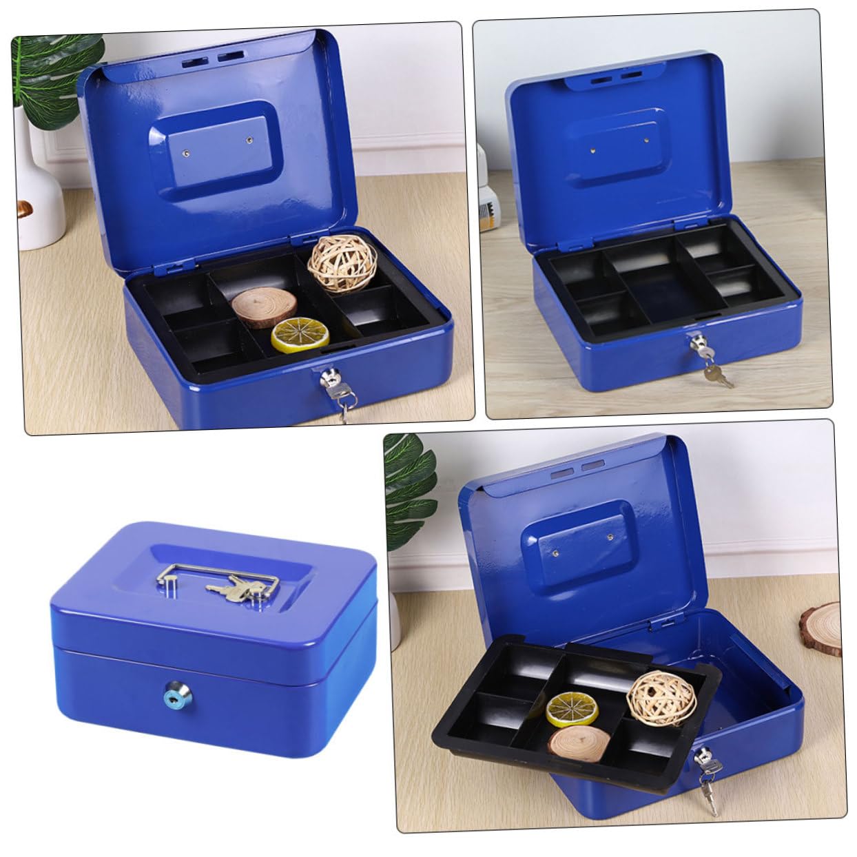 Mittlere Geldkassette Blau mit Schlüsselschloss aus Metall