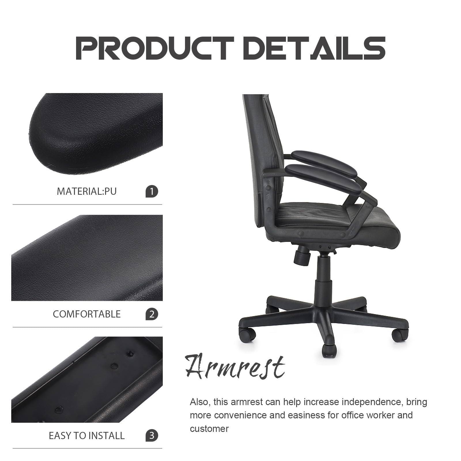 SECFOU Almohadillas Aleatorio Ajustables de Reposabrazos para Silla PU en Negro para Máximo Confort y Color de Oficina Adecuado para Clientes Niños en Ambiente de Trabajo