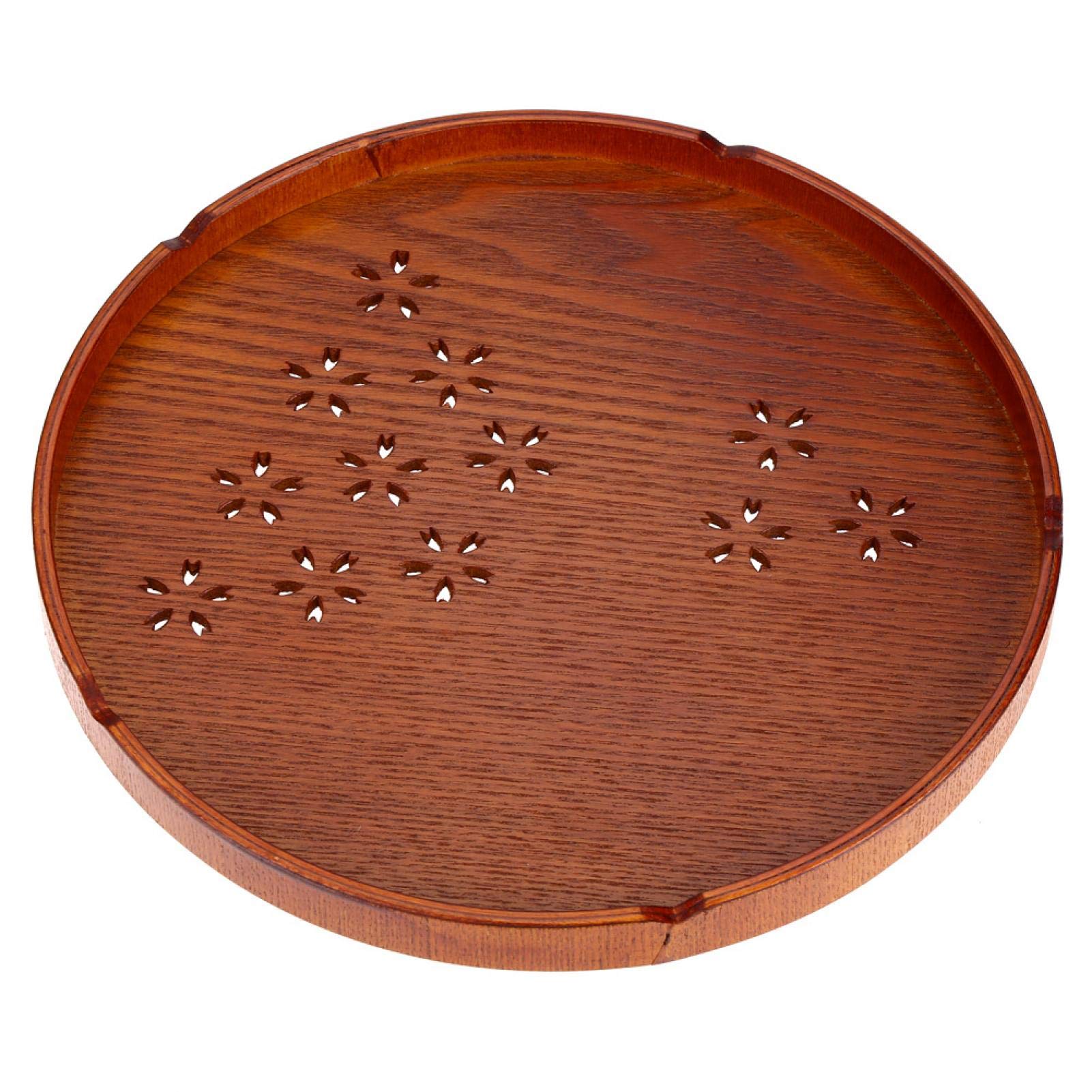 Boaby Tea Tray Round Shape Solid Wood Tea Coffee Snack Food Meals Serving Tray Plate Restaurant Trays