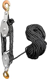 KITUYOTO Block and Tackle Pulley System 4400 LBS Breaking Strength, 1100 LBS Work Load Pulley System for Lifting, 7:1 Lifting Power, 65 Feet 3/8" Rope Hoist, Heavy-Duty Pulley Hoist(Black)