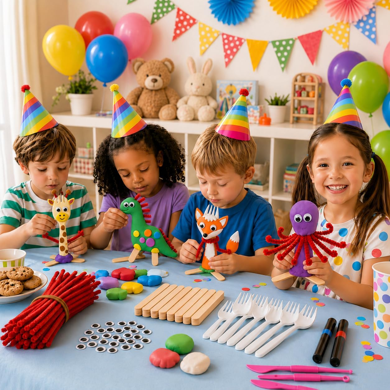 100 Set Spork Craft Kit with Clay, Googly Eyes, Pipe Cleaners & Sticks | Bulk materials for classroom, party, family and creative DIY activities