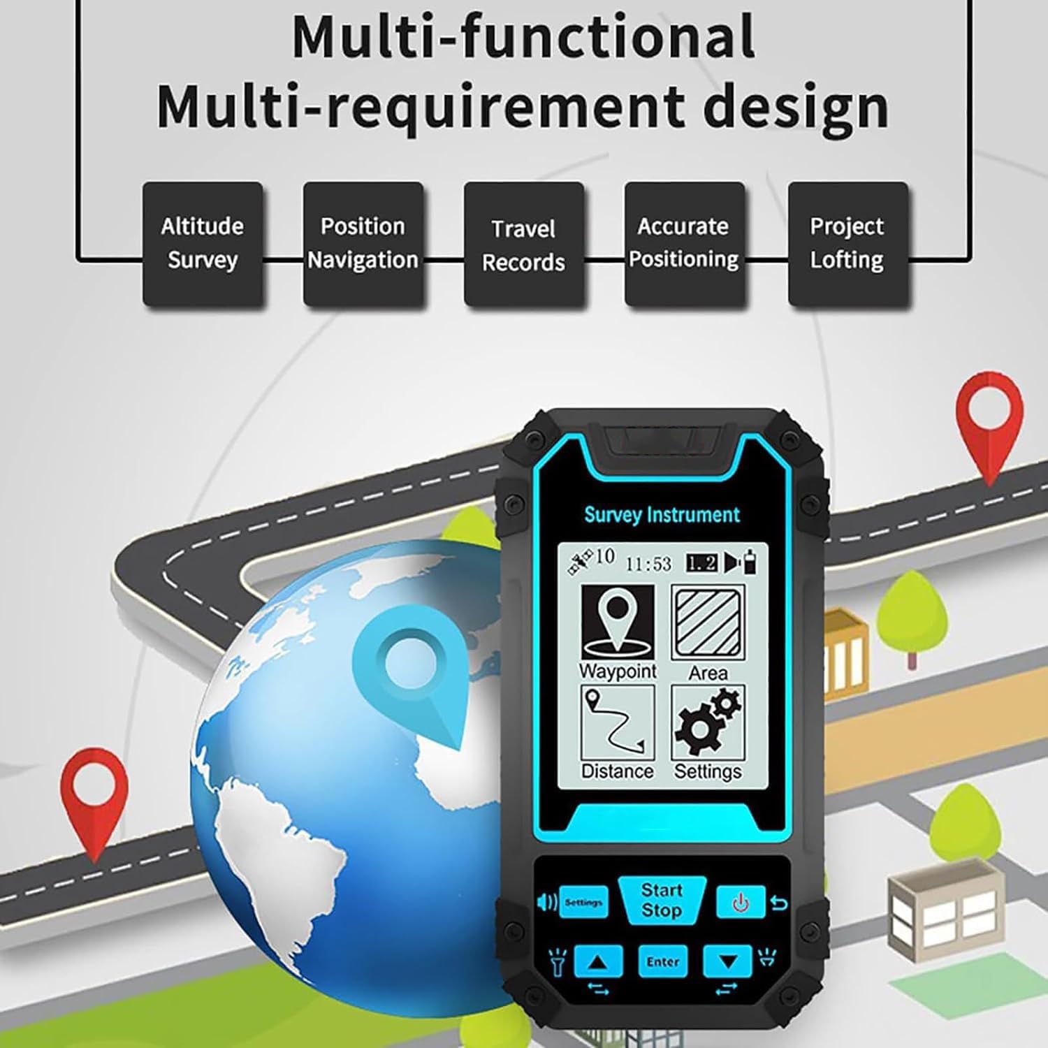 Attrezzatura per rilevamento GPS portatile, navigazione in tempo reale ad alta precisione ricaricabile, misurazione delle coordinate/modifica del percorso/misurazione dell'altitudine, per rilevamento
