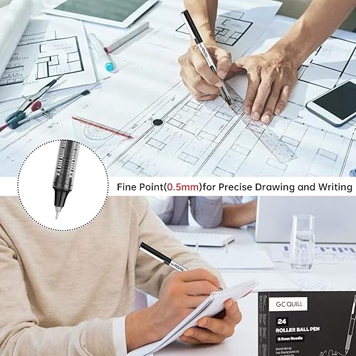 Miniatura 8 de GC QUILL Paquete de 24 bolígrafos de punta fina, tinta líquida negra de 0.020 in para diario de viñetas, suministros de oficina para escribir, tomar